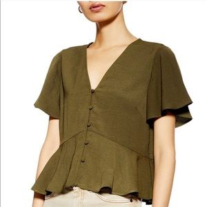 topshop olive button down peplum top